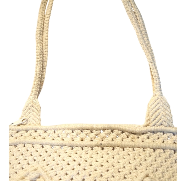 Vintage Handmade Woven Cotton Wood Beaded Handbag / Purse Boho Hippie - Picture 5 of 7